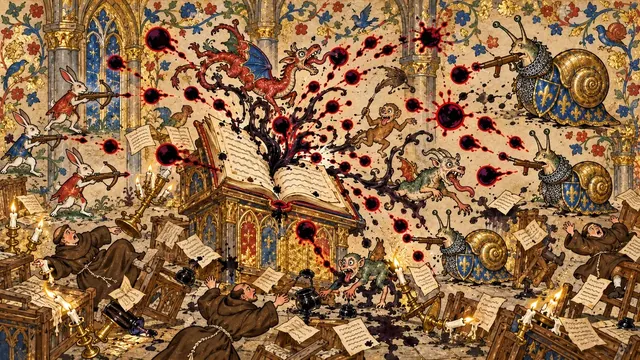 Living ink boils out of a book as snails, rabbits and doodles pour into the scriptorium